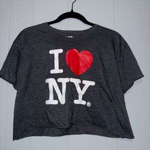 Gray I Love NY Cropped T-Shirt